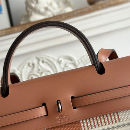 ZIP CABINE 31 BAG IN BRONZE BROWN MIX WHITE CANVAS AND CALFSKIN