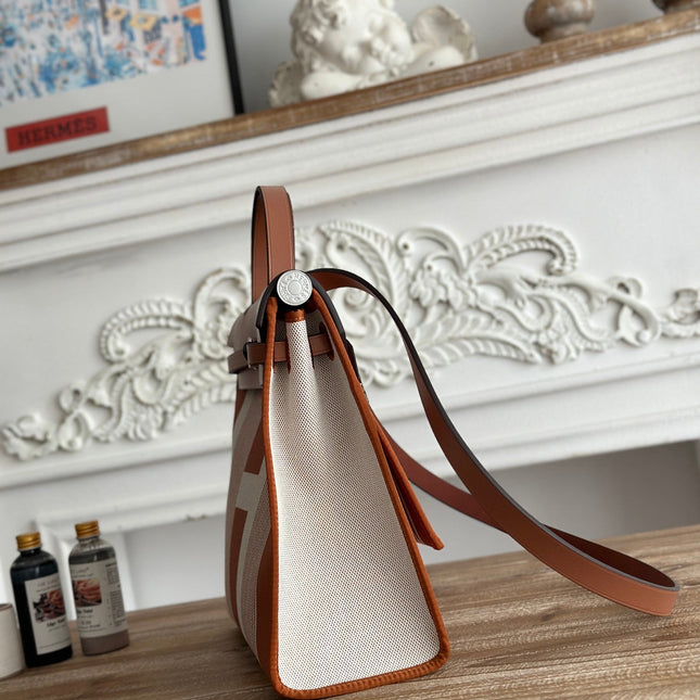 ZIP CABINE 31 BAG IN BRONZE BROWN MIX WHITE CANVAS AND CALFSKIN