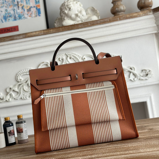 ZIP CABINE 31 BAG IN BRONZE BROWN MIX WHITE CANVAS AND CALFSKIN