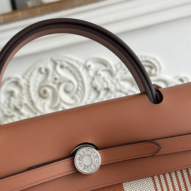 ZIP CABINE 31 BAG IN BRONZE BROWN MIX WHITE CANVAS AND CALFSKIN