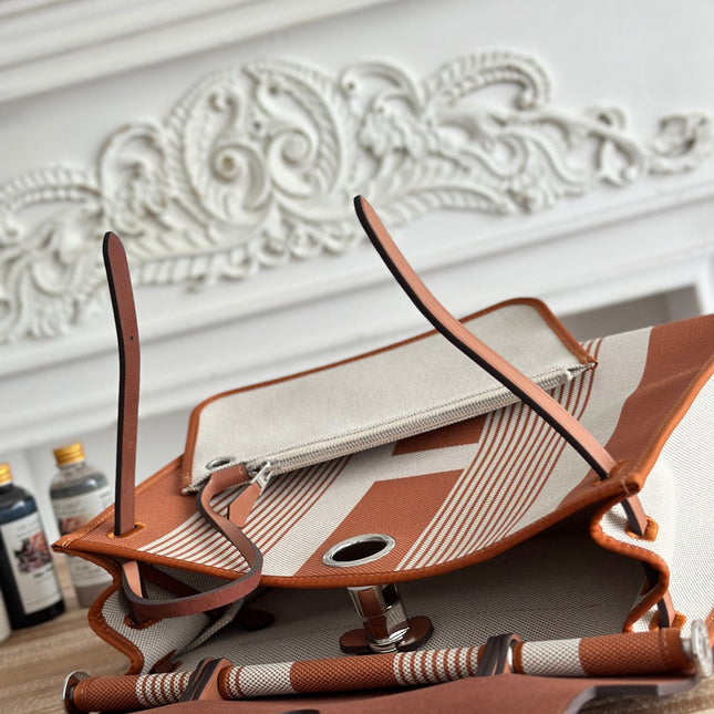 ZIP CABINE 31 BAG IN BRONZE BROWN MIX WHITE CANVAS AND CALFSKIN