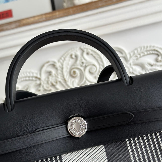 ZIP CABINE 31 BAG IN BLACK MIX WHITE CANVAS AND CALFSKIN
