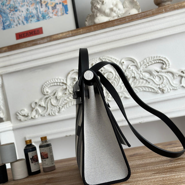ZIP CABINE 31 BAG IN BLACK MIX WHITE CANVAS AND CALFSKIN