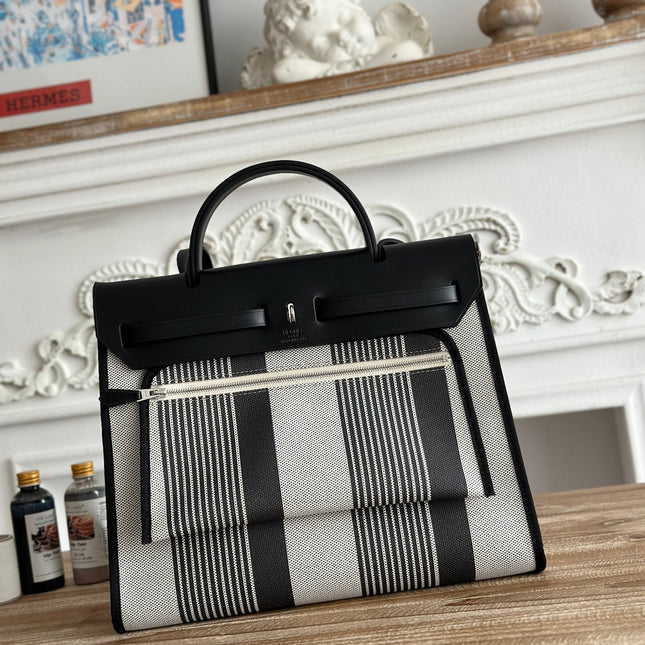 ZIP CABINE 31 BAG IN BLACK MIX WHITE CANVAS AND CALFSKIN