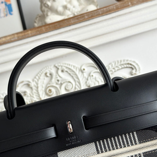 ZIP CABINE 31 BAG IN BLACK MIX WHITE CANVAS AND CALFSKIN