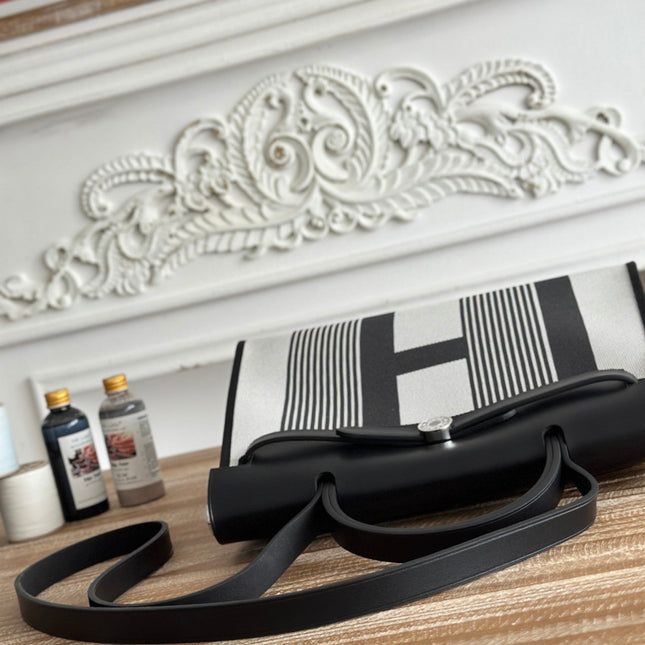 ZIP CABINE 31 BAG IN BLACK MIX WHITE CANVAS AND CALFSKIN