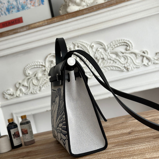 ZIP CABINE 31 BAG IN WHITE CANVAS AND BLACK CALFSKIN