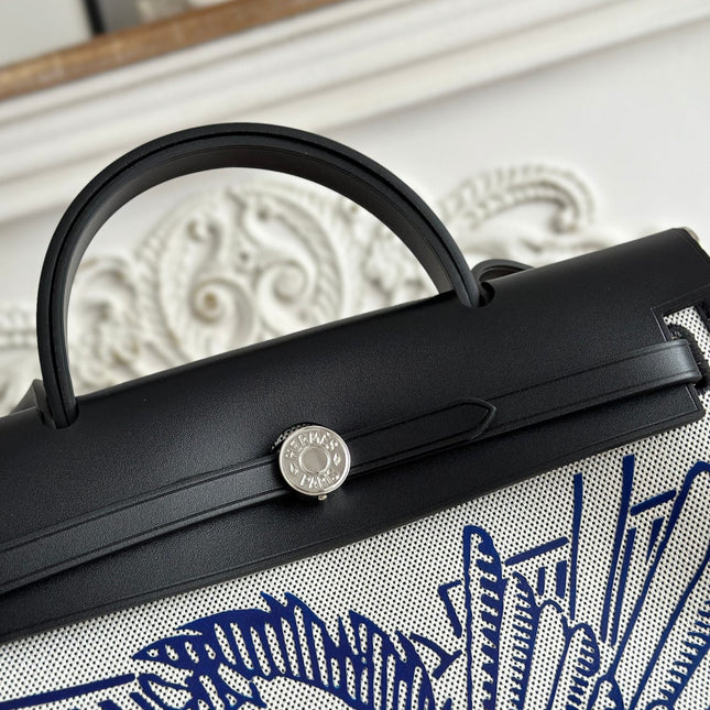 ZIP CABINE 31 BAG IN WHITE CANVAS AND BLACK CALFSKIN