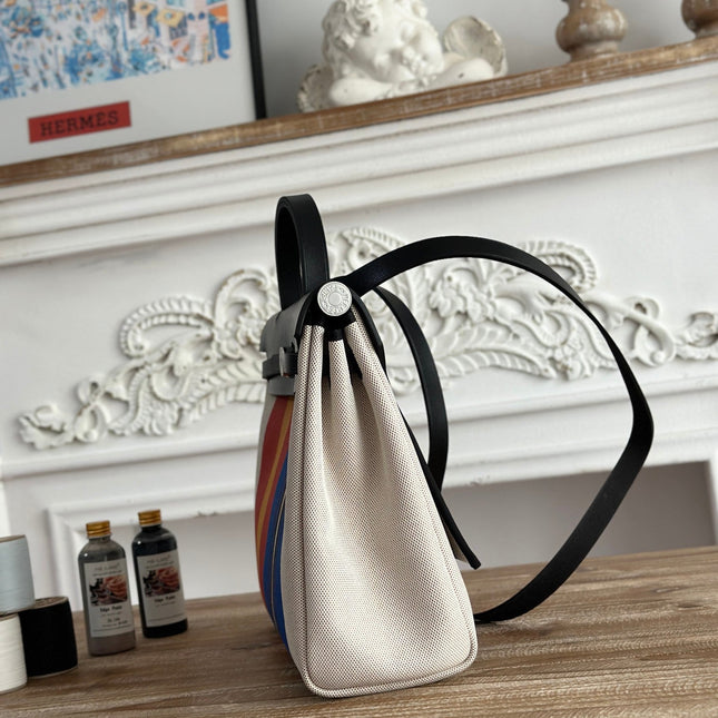 HERBAG ZIP 31 LAQUERED BAG IN BLUE MIX RED H PLUME CANVAS