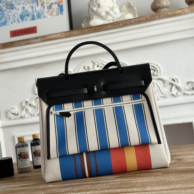 HERBAG ZIP 31 LAQUERED BAG IN BLUE MIX RED H PLUME CANVAS