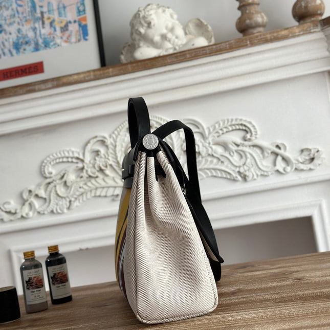 HERBAG ZIP 31 LAQUERED BAG IN BROWN MIX YELLOW H PLUME CANVAS