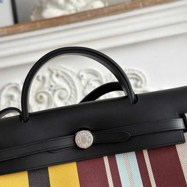HERBAG ZIP 31 LAQUERED BAG IN BROWN MIX YELLOW H PLUME CANVAS