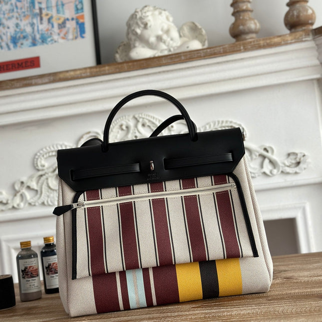 HERBAG ZIP 31 LAQUERED BAG IN BROWN MIX YELLOW H PLUME CANVAS