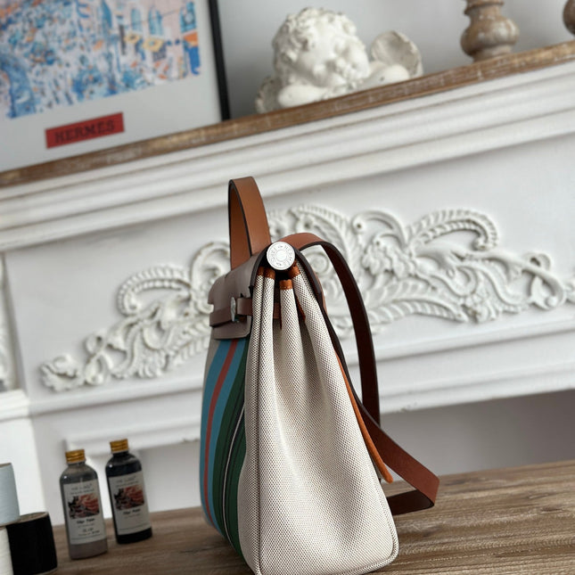 HERBAG ZIP 31 LAQUERED BAG IN GREEN MIX BLUE H PLUME CANVAS