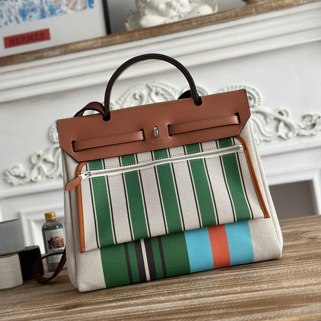 HERBAG ZIP 31 LAQUERED BAG IN GREEN MIX BLUE H PLUME CANVAS