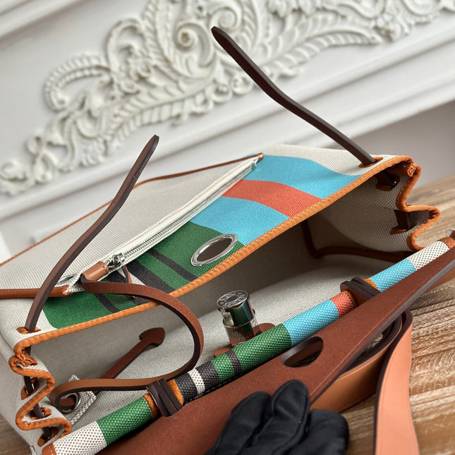 HERBAG ZIP 31 LAQUERED BAG IN GREEN MIX BLUE H PLUME CANVAS