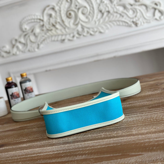 MINI NEO 17 EVELYNE BAG IN SKY BLUE CANVAS AND WHITE CALFSKIN