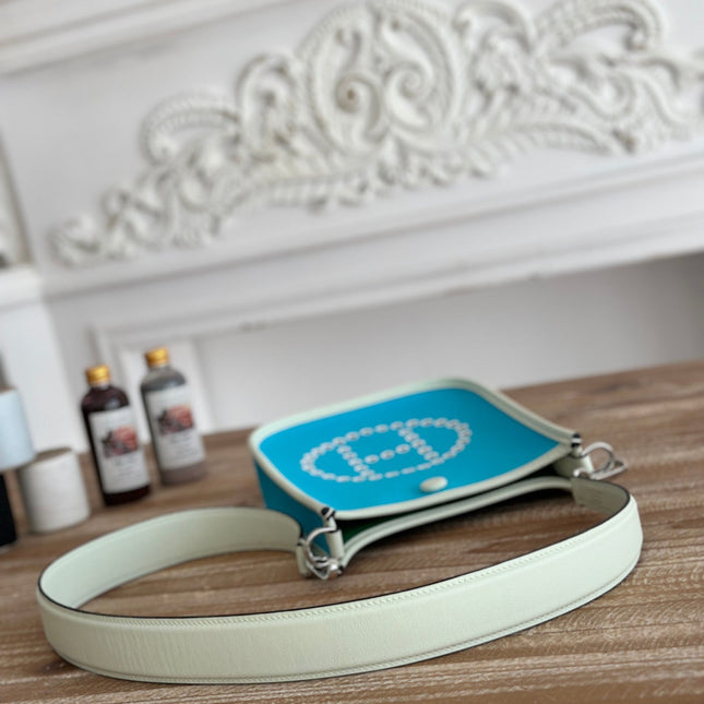 MINI NEO 17 EVELYNE BAG IN SKY BLUE CANVAS AND WHITE CALFSKIN