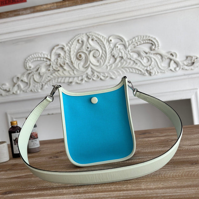 MINI NEO 17 EVELYNE BAG IN SKY BLUE CANVAS AND WHITE CALFSKIN