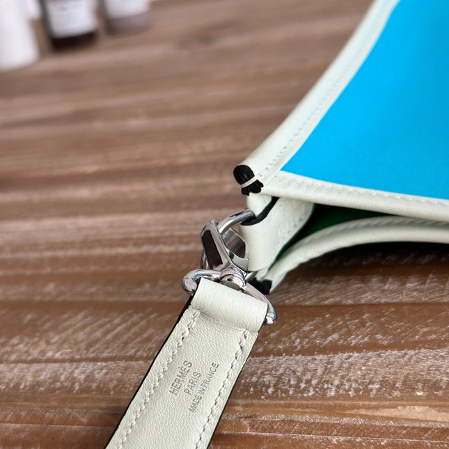 MINI NEO 17 EVELYNE BAG IN SKY BLUE CANVAS AND WHITE CALFSKIN