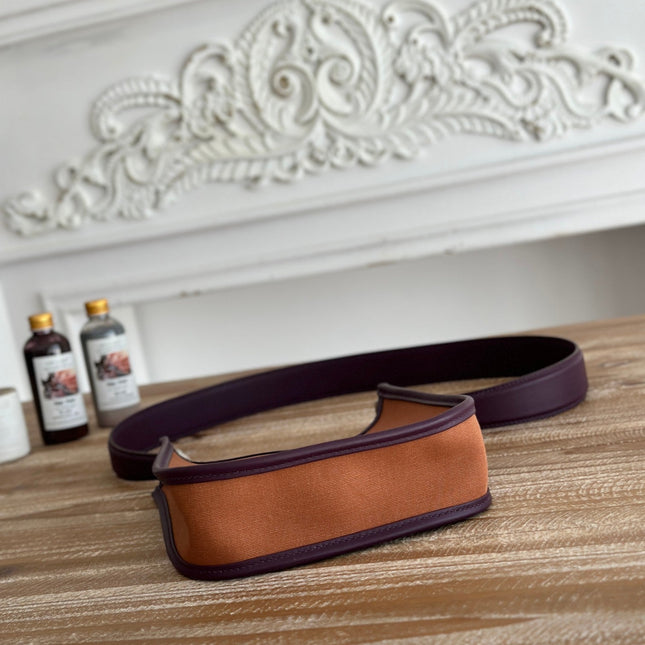 MINI NEO 17 EVELYNE BAG IN BRONZE BROWN CANVAS AND PLUM PURPLE CALFSKIN