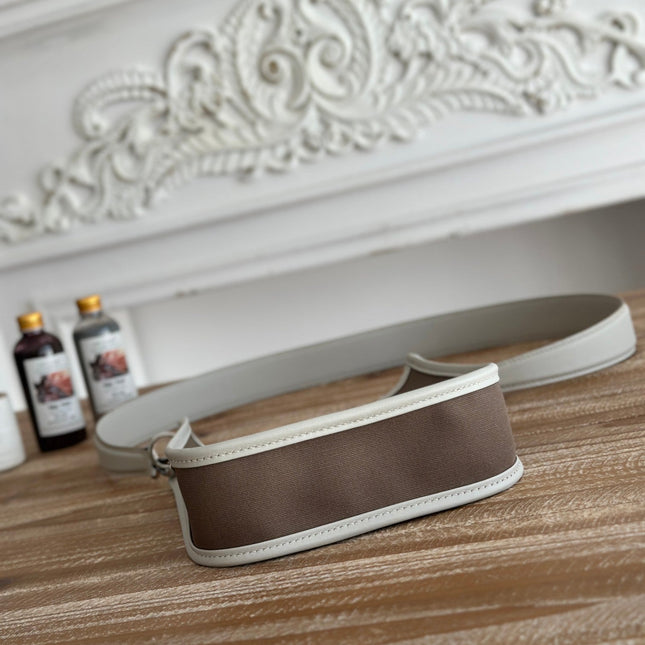 MINI NEO 17 EVELYNE BAG IN WENGE BROWN CANVAS AND WHITE CALFSKIN