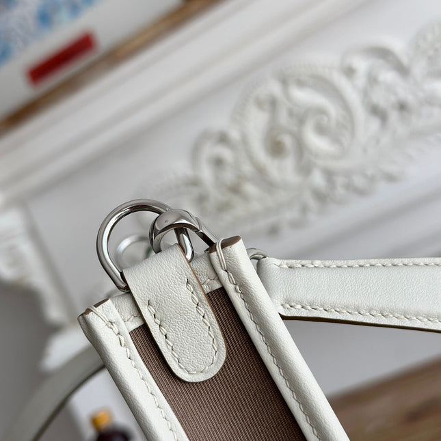 MINI NEO 17 EVELYNE BAG IN WENGE BROWN CANVAS AND WHITE CALFSKIN