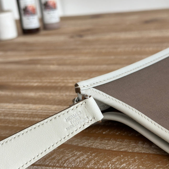 MINI NEO 17 EVELYNE BAG IN WENGE BROWN CANVAS AND WHITE CALFSKIN