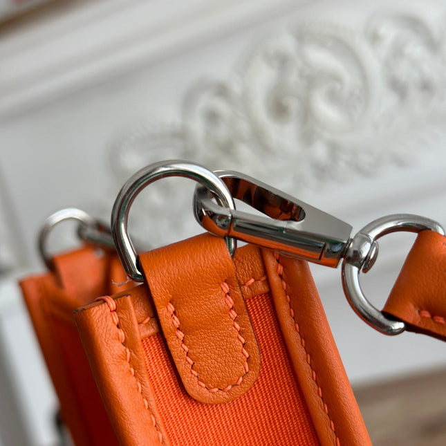 MINI NEO 17 EVELYNE BAG IN FIRE ORANGE CANVAS AND CALFSKIN