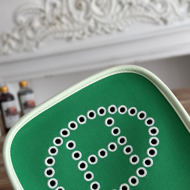 MINI NEO 17 EVELYNE BAG IN EMERALD GREEN CANVAS AND WHITE CALFSKIN