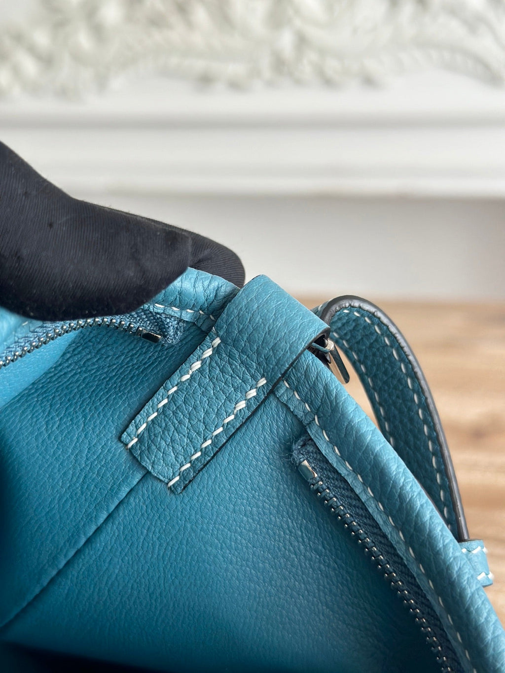 HM 25S BERLINGOT 24 CM IN TEAL BLUE LAMBSKIN