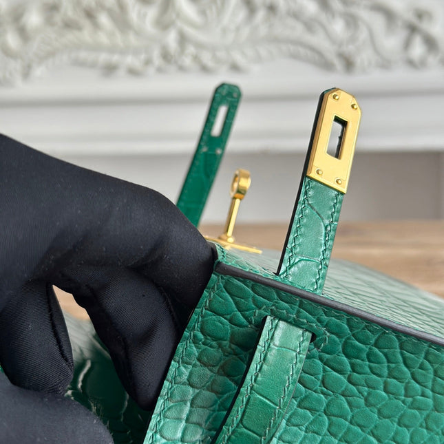 HM 26S KELLY MINI 22CM IN DARK GREEN CROC EMBOSSED CALFSKIN GOLD KELLY BUCKLE