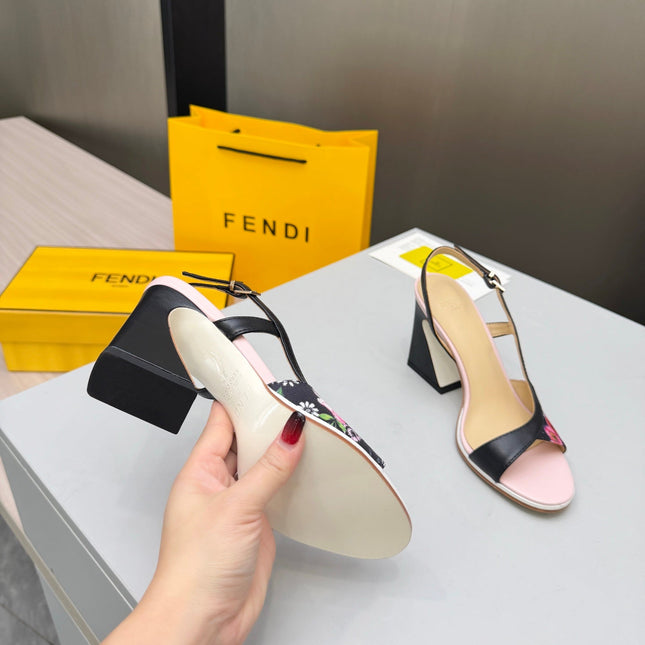 FENDI 26S SLINGBACK SANDALS IN BLACK CALFSKIN AND CANVAS