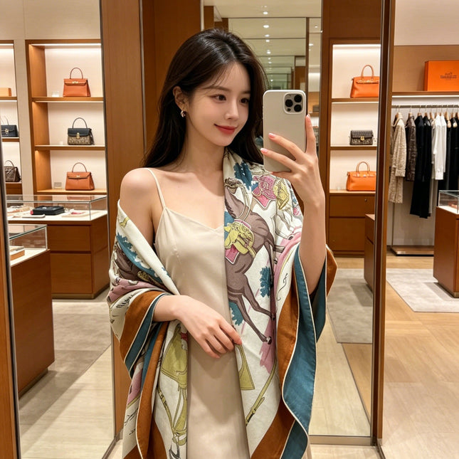 HERMES 26S SCARF 140 IN CASHMERE AND SILK 305963