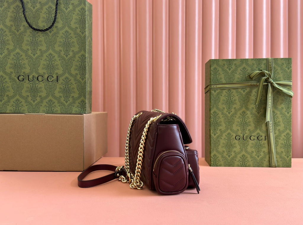 MARMONT SMALL MULTI-POCKET BAG 25 IN CURRANT RED CALFSKIN GOLD HARDWARE