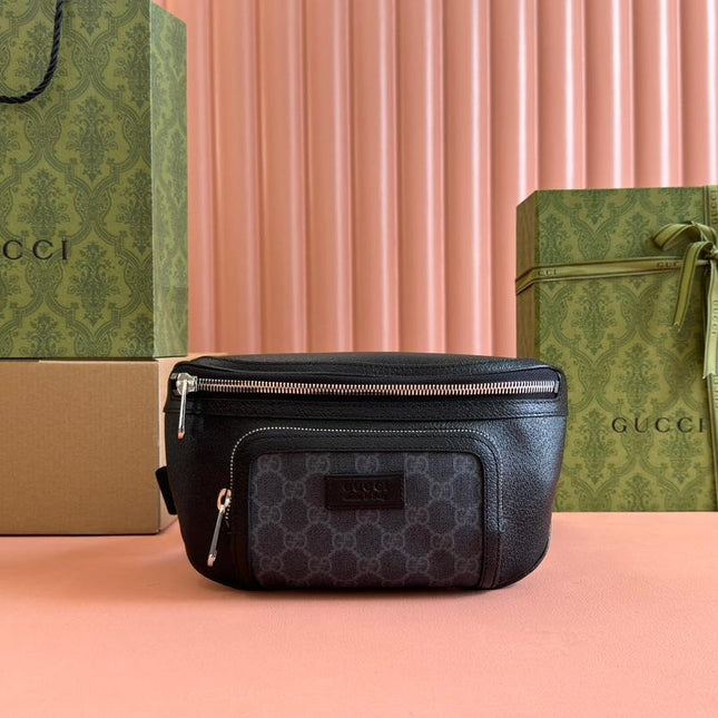 SMALL BELT BAG 29 IN BLACK CALFSKIN AND DARK GRAY MONOGRAM CANVAS