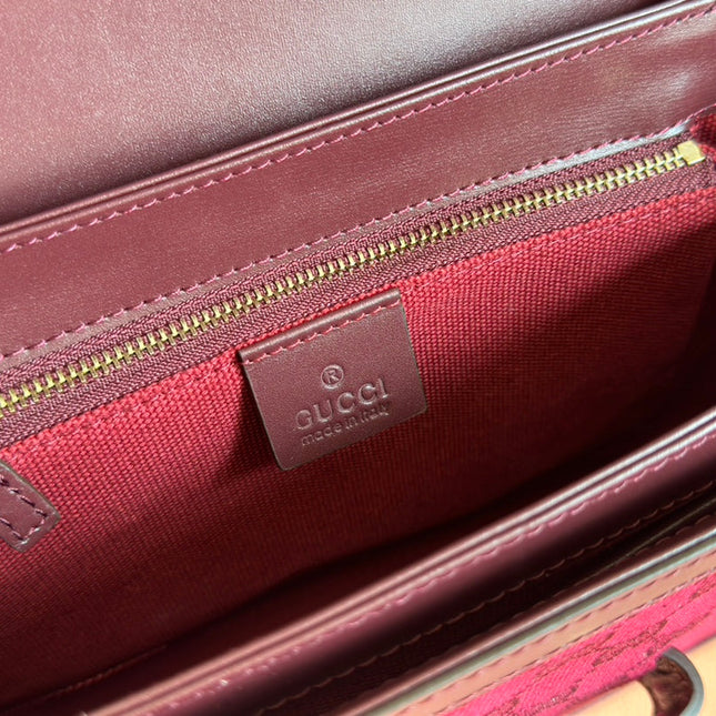 HORSEBIT 1955 SHOULDER BAG 25 IN WINE RED CANVAS AND CALFSKIN GOLD HARDWARE