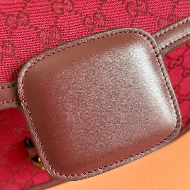 HORSEBIT 1955 SHOULDER BAG 25 IN WINE RED CANVAS AND CALFSKIN GOLD HARDWARE