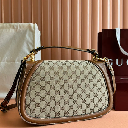 BLONDIE LARGE TOP HANDLE BAG 32 IN BEIGE AND DARK BROWN CANVAS BROWN CALFSKIN