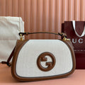BLONDIE LARGE TOP HANDLE BAG 32 IN NATURAL COTTON LINEN CANVAS BROWN CALFSKIN