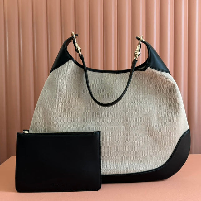 BODY MEDIUM SHOULDER BAD 49 IN NATURAL CANVAS AND BLACK CALFSKIN GOLD HARDWARE