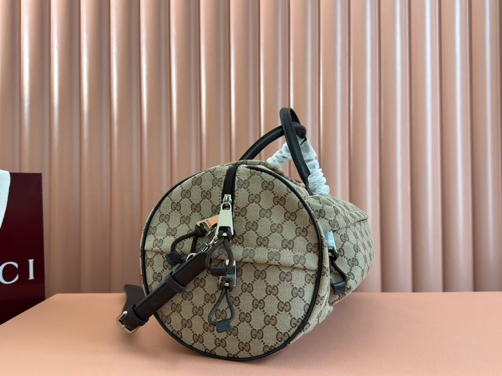GG SMALL DUFFLE BAG 42 IN BEIGE AND DARK BROWN GG CANVAS