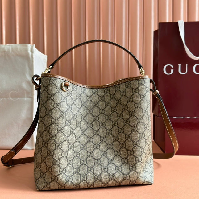 GUCCI EMBLEM BAG 25 IN BEIGE AND BROWN CANVAS