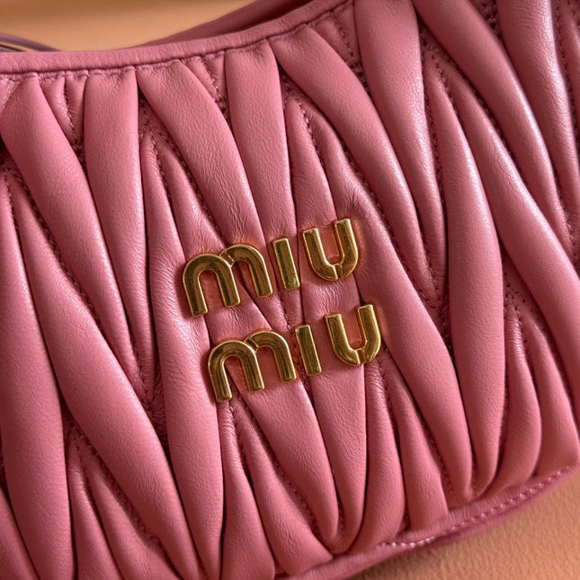MIUMIU 26S MINI HOBO 20 BAG IN DUSTY ROSE PINK CALFSKIN GOLD HARDWARE