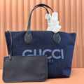 LARGE TOTISSIMA REVERSIBLE TOTE 30.5 IN DARK BLUE DENIM ONE SIDE BEIGE AND BLUE CALFSKIN ON THE OTHER