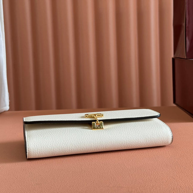 SOFTBIT CONTINENTAL WALLET 19 IN WHITE GRAINY CALFSKIN GOLD HARDWARE