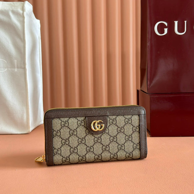OPHIDIA WALLET 19 IN BEIGE AND DARK BROWN COATED FABRIC AND CALFSKIN