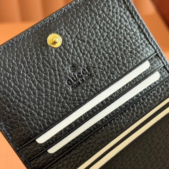 MARMONT BI-COLOUR CARD CASE WALLET 11 IN BLUE BEIGE EBONY GG CANVAS BLACK CALFSKIN