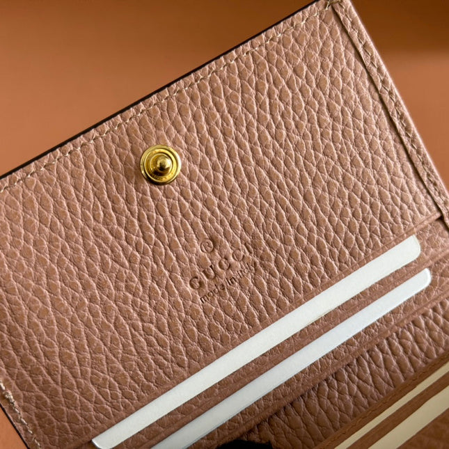 MARMONT BI-COLOUR CARD CASE WALLET 11 IN BEIGE EBONY GG CANVAS PINK CALFSKIN