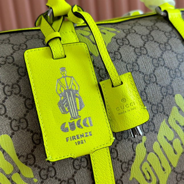 GUCCI CHROMA LARGE DUFFEL BAG 45 LIME GREEN IN GG MONOGRAM CANVAS